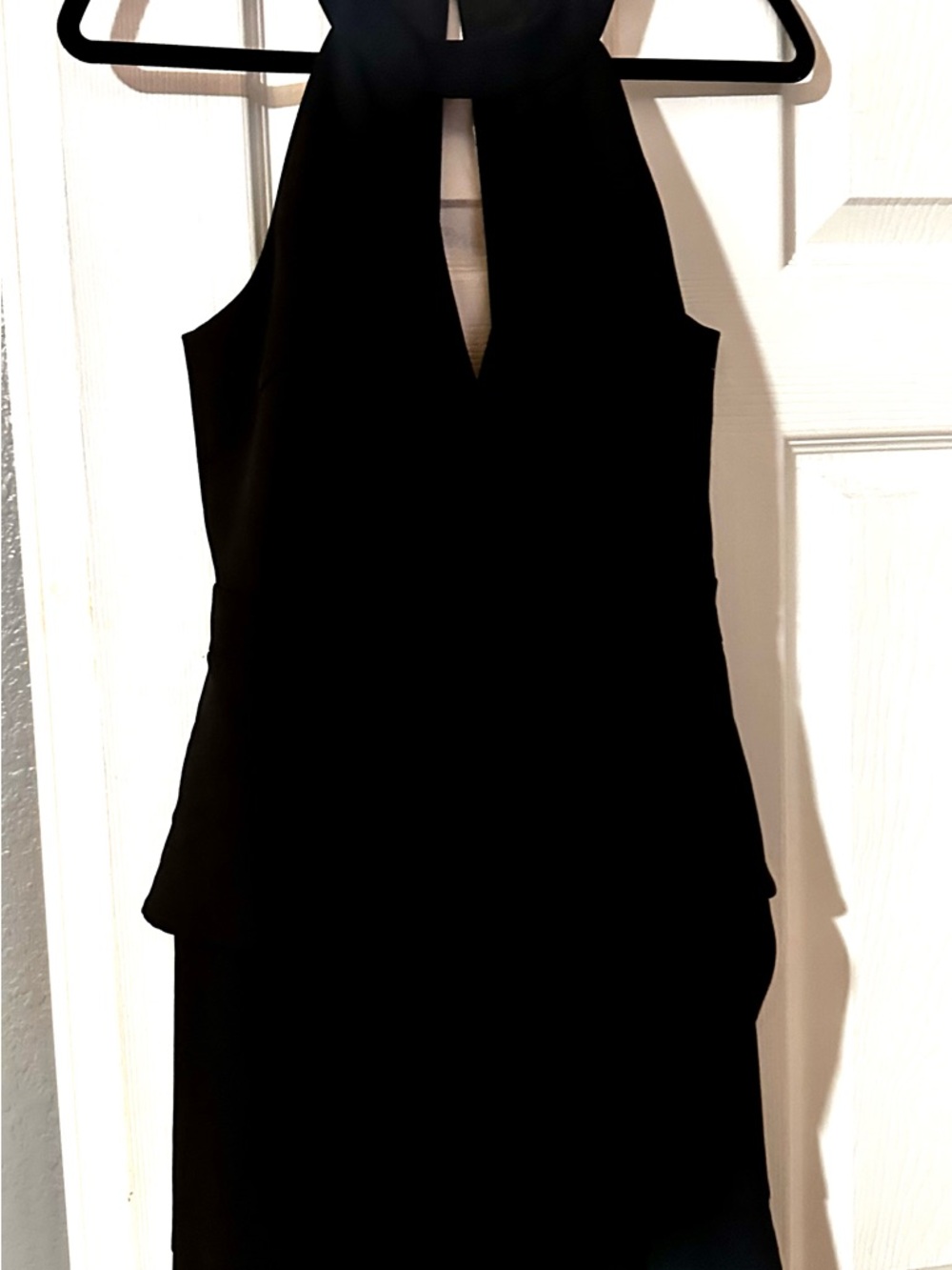 Black Halter Neck Peplum Dress - Elegant Evening Wear. MIDI
